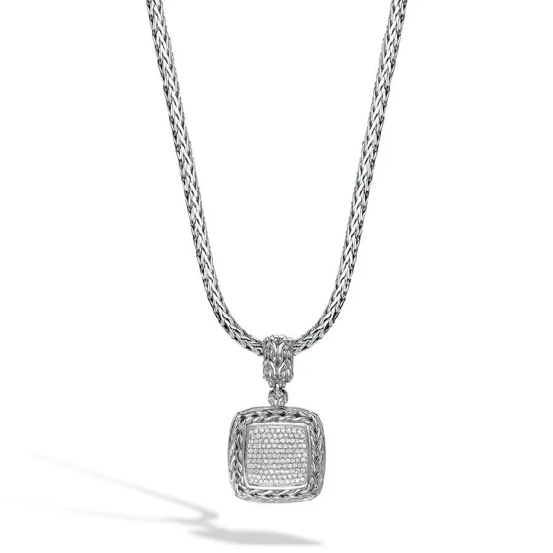 John Hardy Classic Chain Square Pendant with Diamond Pavé