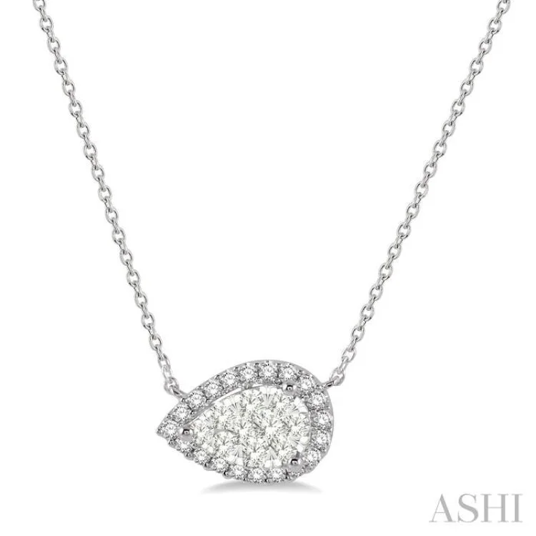 1/3 ctw Pear Shape Round Cut Diamond Lovebright Necklace in 14K White Gold