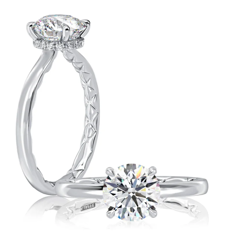 A. JAFFE Round Center Hidden Halo Diamond Engagement Ring Setting in 14K White Gold (.11ctw)