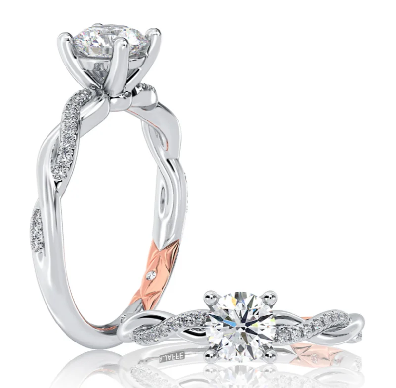 A. JAFFE Round Center Side Stone Diamond Engagement Ring Setting in 14K White Gold (.10ctw)