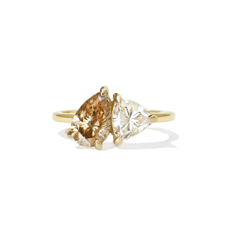 Champagne Pear & Trillion Diamond Toi et Moi Ring