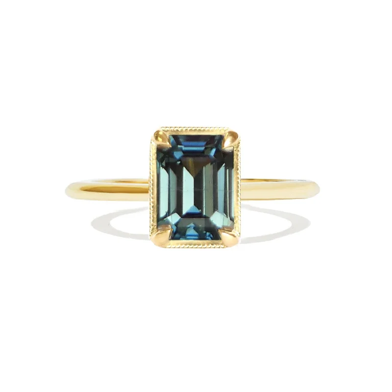 Emerald Cut Teal Sapphire Solitaire