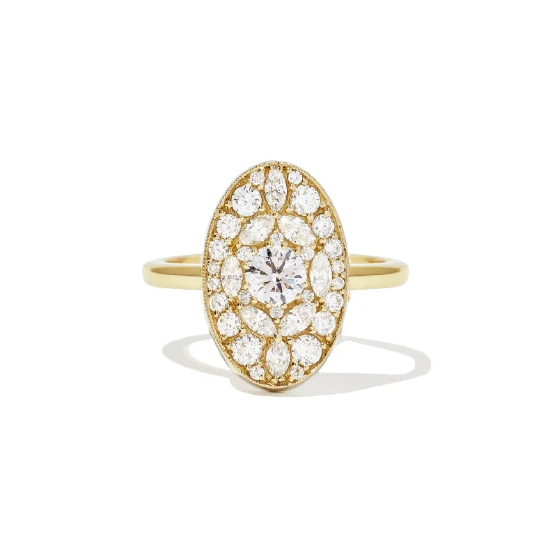 Oval Shape Marquise and Round Brilliant Cut Diamond Mosaic Ring