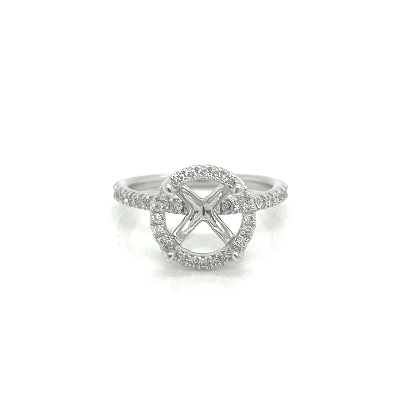 Round Center Halo Diamond Engagement Ring Setting in 14K White Gold (.50ctw)