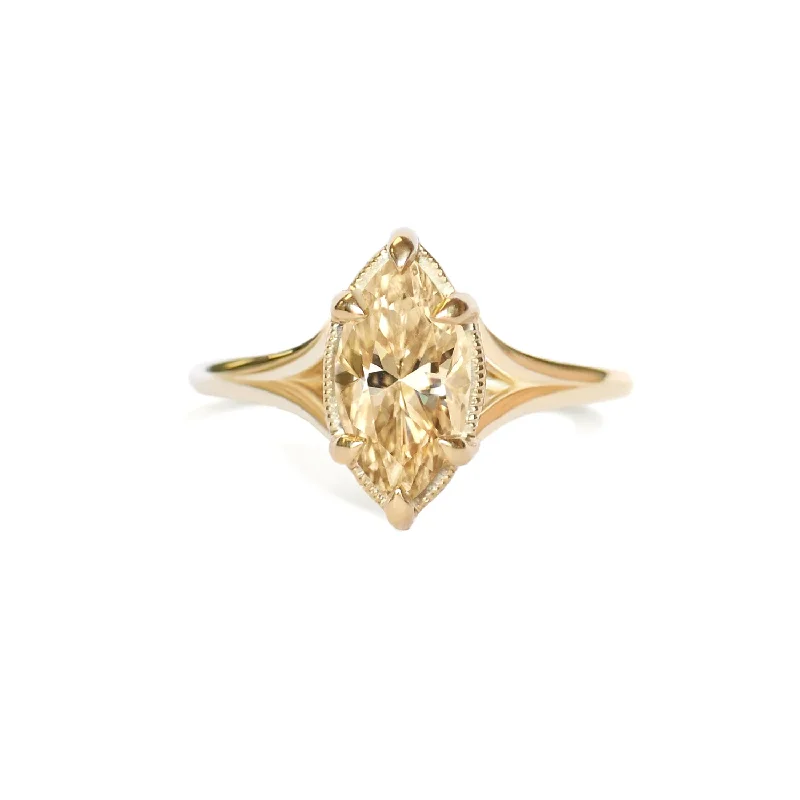 Split Shank Champagne Yellow Marquise Diamond Solitaire