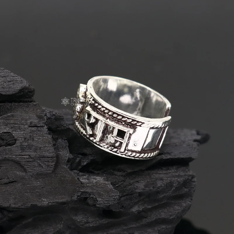 925 sterling silver 11mm wide solid handmade Adjustable idol Rama mantra "Jai Shri Ram" ring band, thumb ring classical jewelry sr381