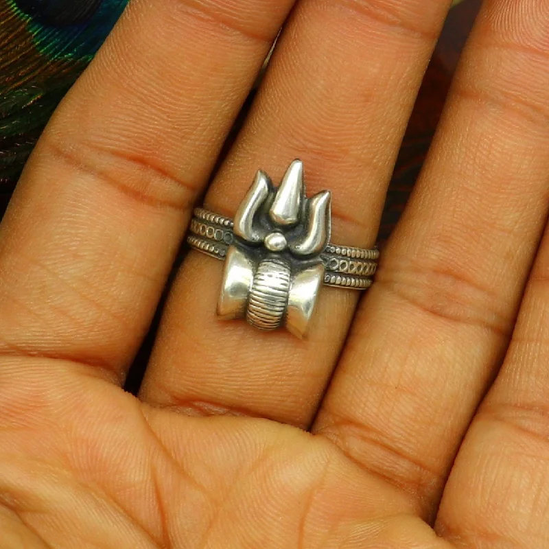 925 sterling silver gorgeous customized lord shiva Trident ring, excellent trident trushul adjustable ring band unisex jewelry sr286