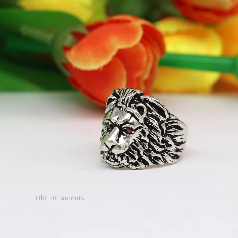 925 sterling silver handcrafted lion ring, Amazing vintage design customized ring band for unisex gifting from india ring432