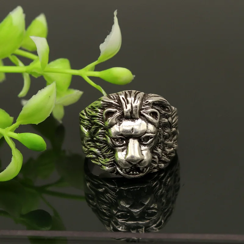 925 sterling silver handmade excellent lion face vintage antique stylish ring band unisex customized jewelry from Rajasthan india sr273