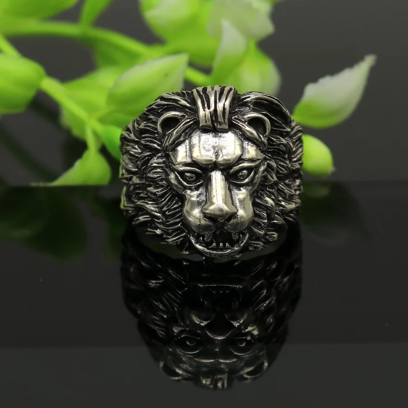 925 sterling silver handmade excellent lion face vintage stylish ring band unisex customized jewelry from Rajasthan india sr0275