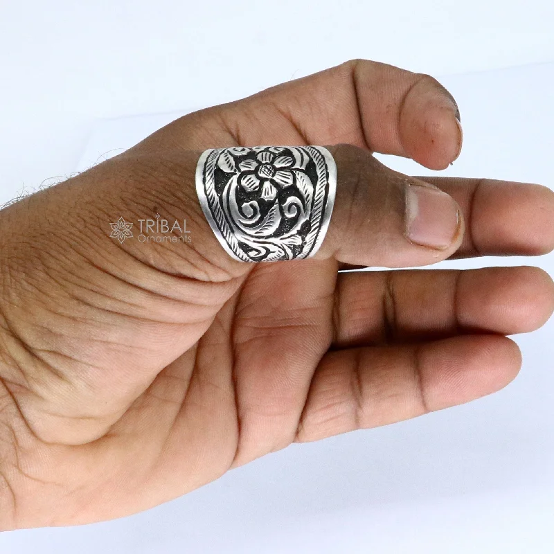 925 Sterling silver handmade gorgeous chitai work thumb/Finger rings band tribal temple ring adjustable band, for both girls and boy sr382