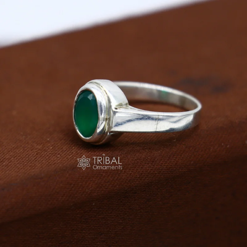 925 sterling silver handmade green onyx stone unisex ring fabulous cultural zodiac ring from Rajasthan india sr369