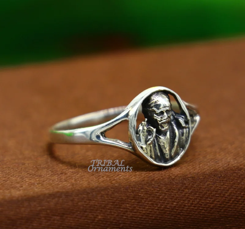 Amazing customized design 925 sterling silver vintage antique style Sai Baba ring band, best gifting brides wedding jewelry india sr332