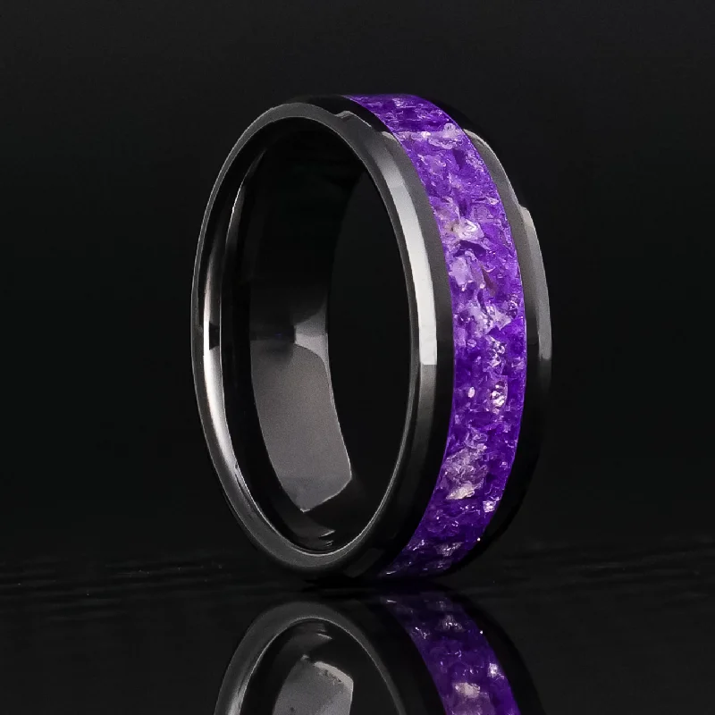 Amethyst Glowstone Ring on Black Ceramic