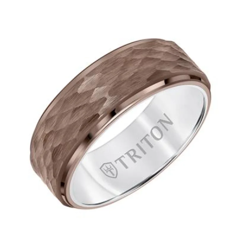 Men's 8mm Hammered Espresso Tungsten Wedding Band