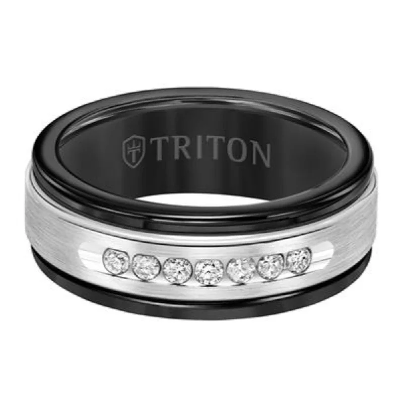 Men's Tungsten & White Gold Wedding Band with Diamonds