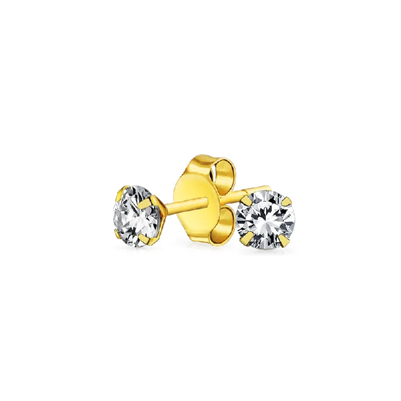 14K Yellow Gold .25CT Round Cubic Zirconia CZ Stud Earrings for Women