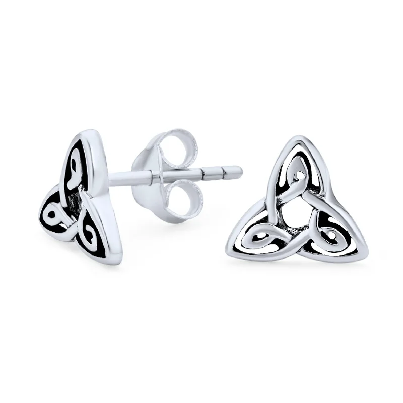 Ancient Celtic Infinity Knot Stud Earrings for Men in Oxidized Silver 7MM