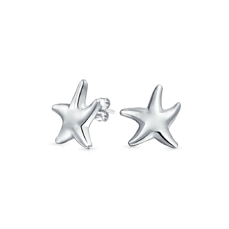 Hawaii Ocean Starfish Stud Earrings in Sterling Silver - Tropical Beach Jewelry