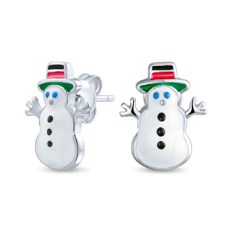 Small Fun Holiday Cartoon Christmas Snowman Stud Earrings in Sterling Silver