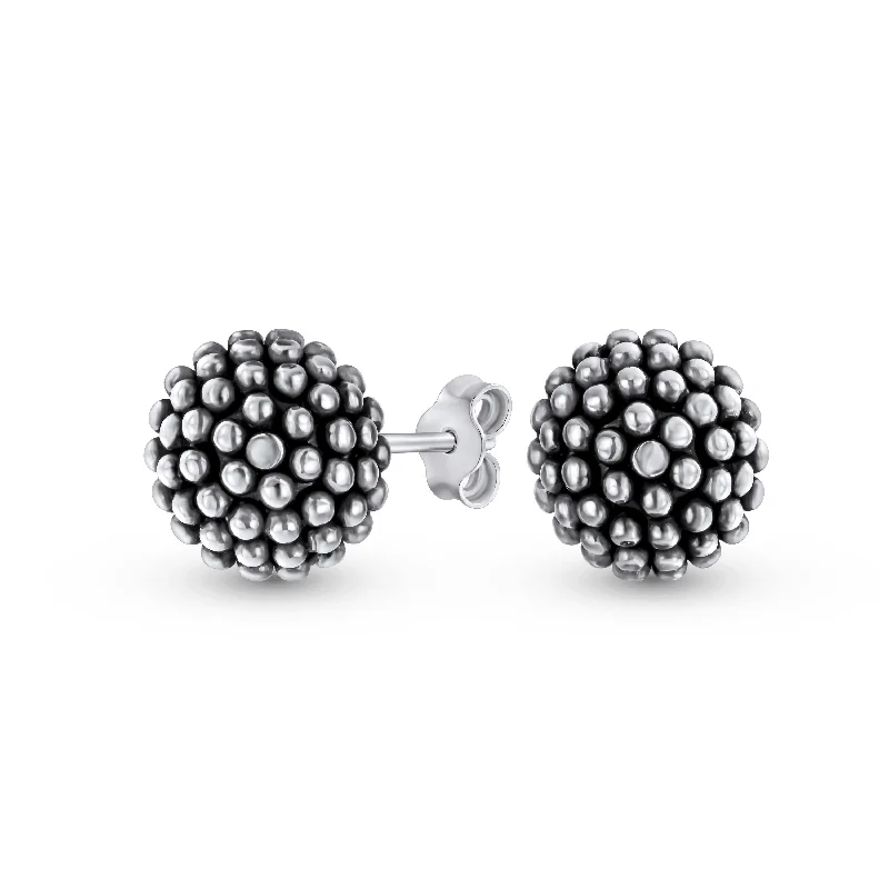 Traditional 10MM Caviar Drop Ball Earrings in Oxidized  Sterling Silver