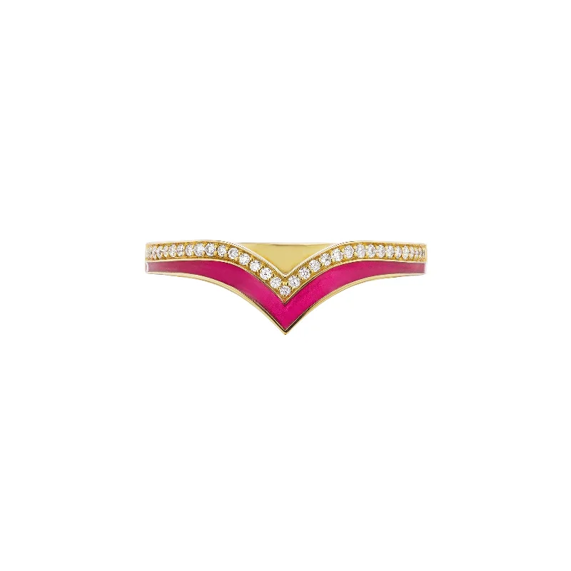 Atlantis Stacking Ring - Hot Pink Enamel & Diamond