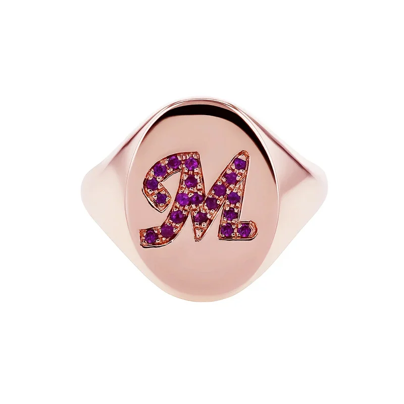 Custom Birthstone Initial Mini Chilla Ring - Rose Gold