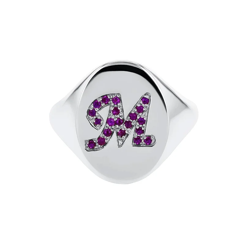 Custom Birthstone Initial Mini Chilla Ring - White Gold