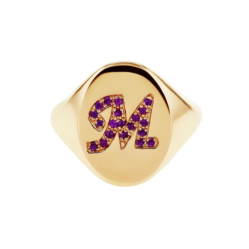 Custom Birthstone Initial Mini Chilla Ring - Yellow Gold