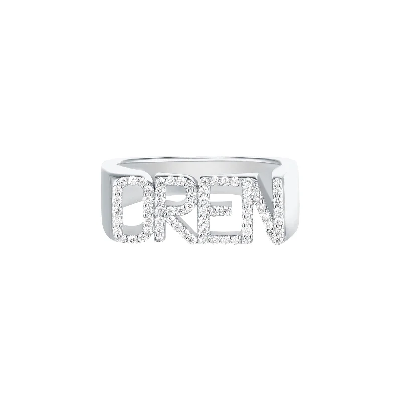 Custom Diamond Signet Ring - White Gold