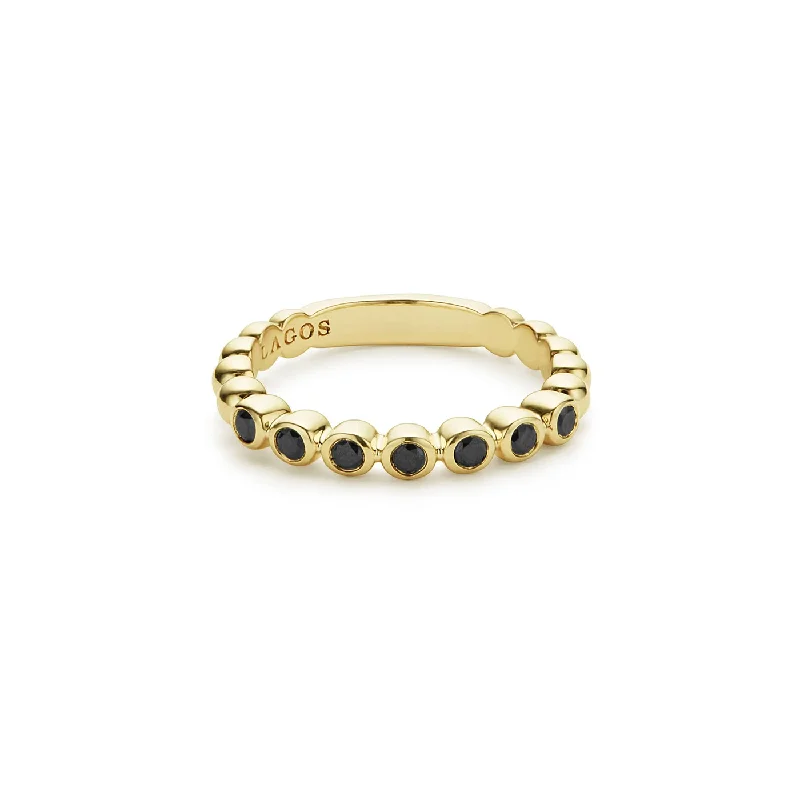 LAGOS Caviar Gold 18K Gold and Black Diamond Stacking Ring