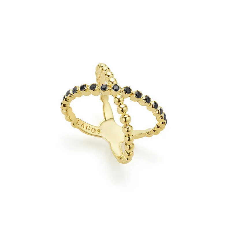 LAGOS Caviar Gold 18K Gold X Black Diamond Ring