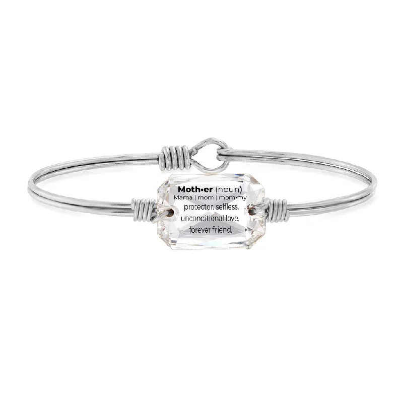 Mom Definition Crystal Silver Bangle Bracelet