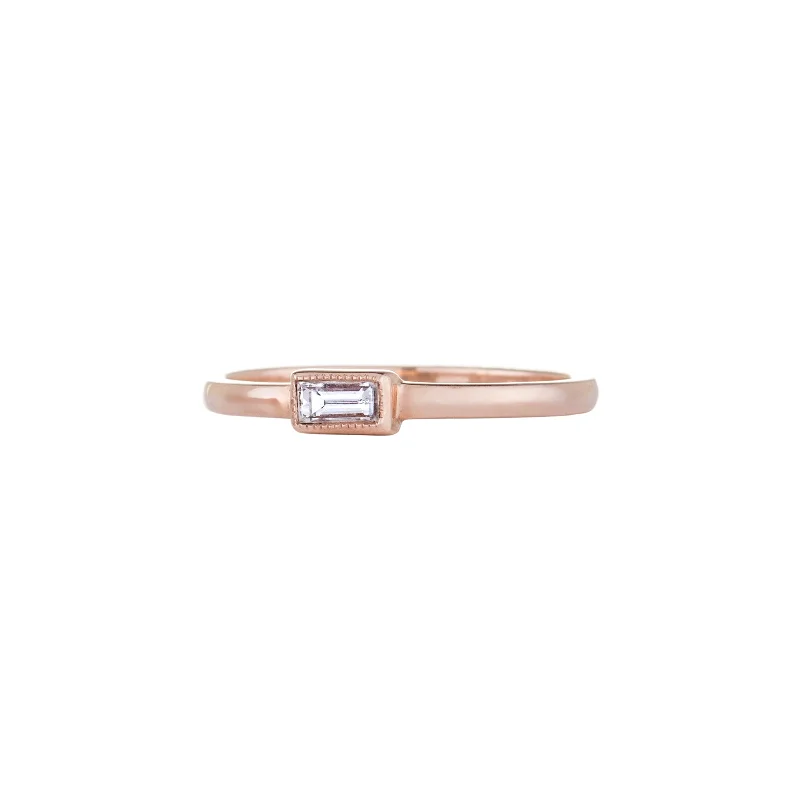 Petit Baguette Diamond Ring - Rose Gold