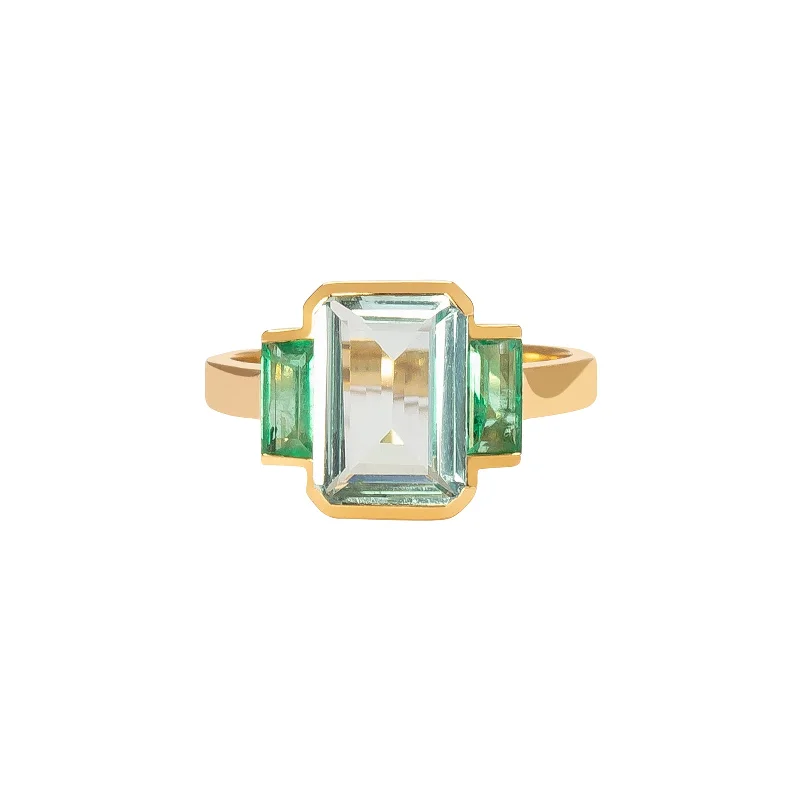 Tonal Deco Ring - Aquamarine & Emerald