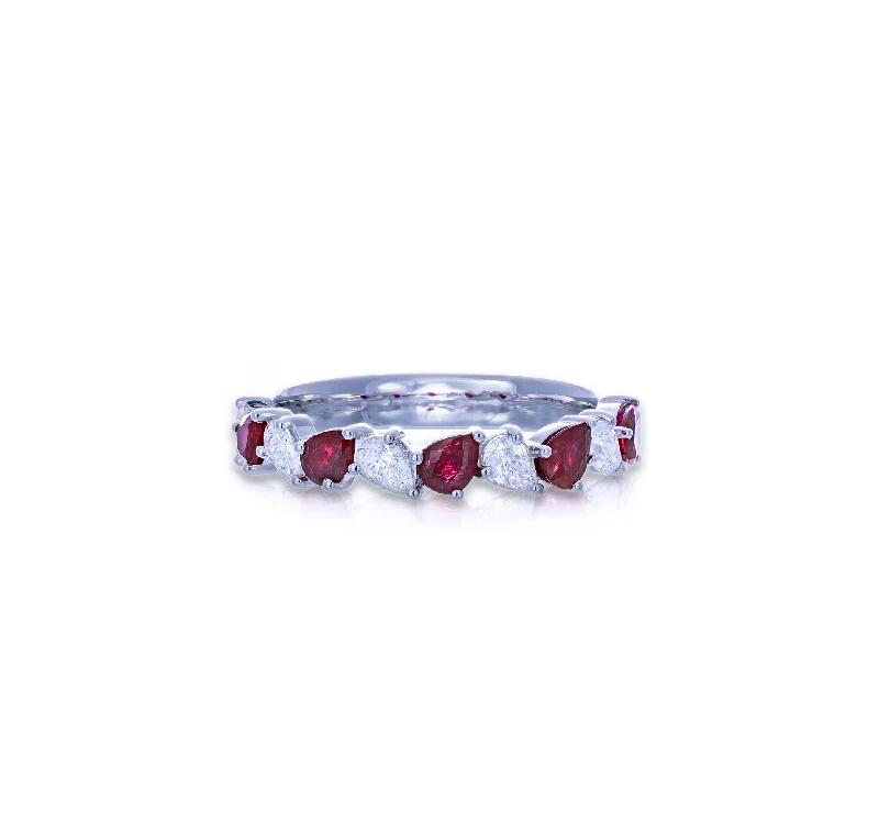 Sabel Collection White Gold Pear Shape Ruby and Diamond Ring