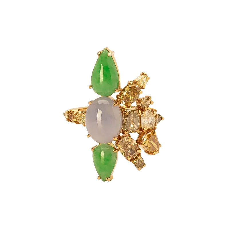 Galaxy Statement Ring - Burma Jadeite & Colored Diamond