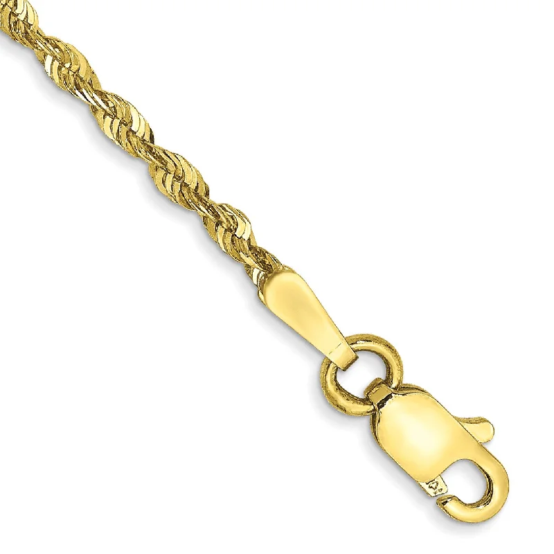 10KT Yellow Gold 8-inch 1.8MM Lobster Clasp Diamond-cut Rope Extra-Light Bracelet