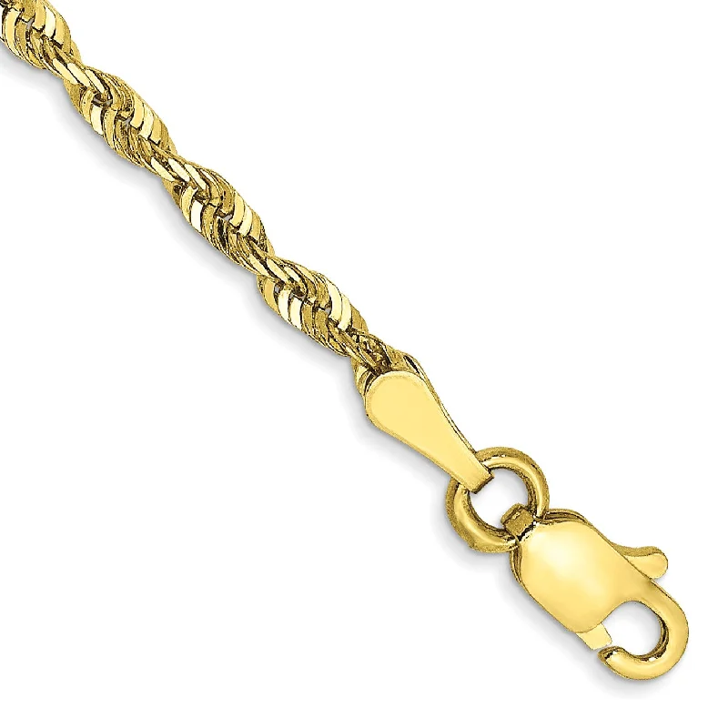 10KT Yellow Gold 8-inch 2.25MM Lobster Clasp Diamond-cut Rope Extra-Light Bracelet