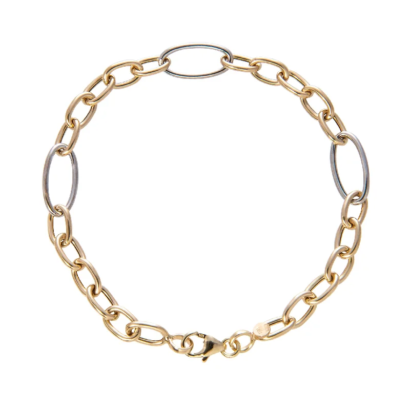 14K Gold Two Tone Italian Mixed Oval Link Bracelet