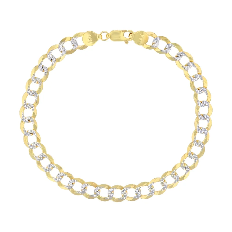 14KT White and Yellow Gold 8.5-inch 7MM Curb Pave Bracelet