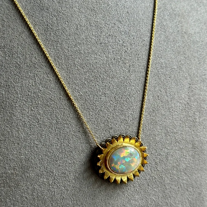 Art Deco Opal Sunflower Necklace