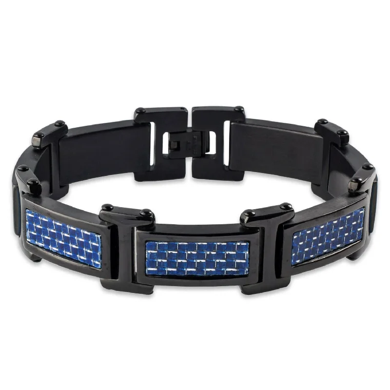 Black Stainless Steel 8.5-inch Carbon Fiber Bracelet