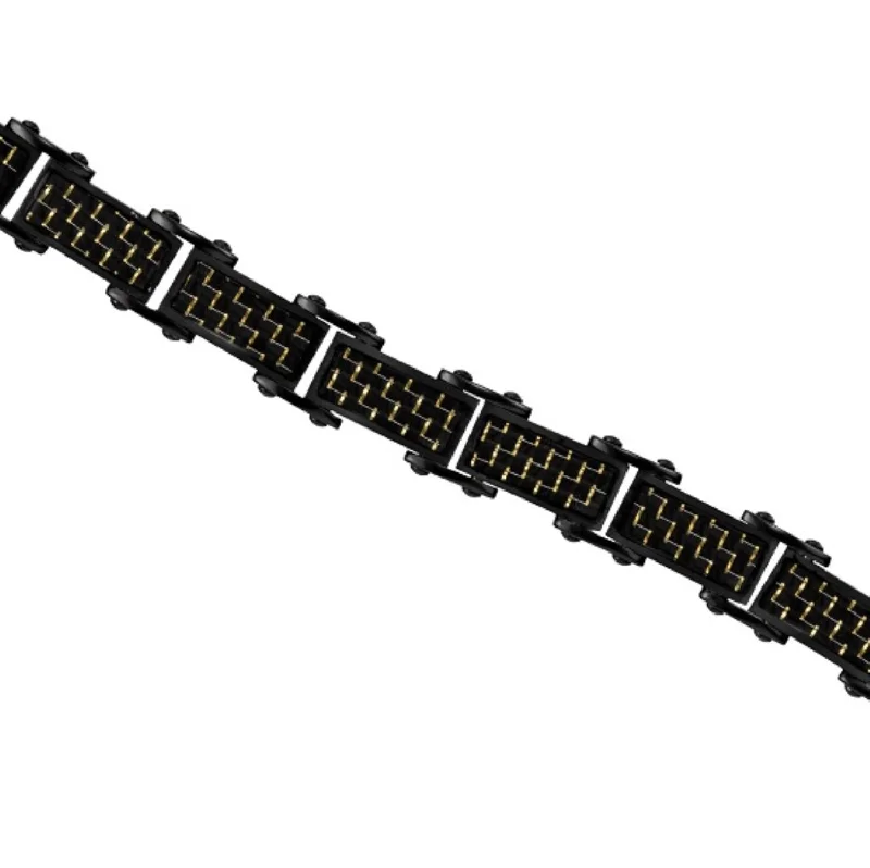 Black Stainless Steel 8.5-inch Carbon Fiber Bracelet