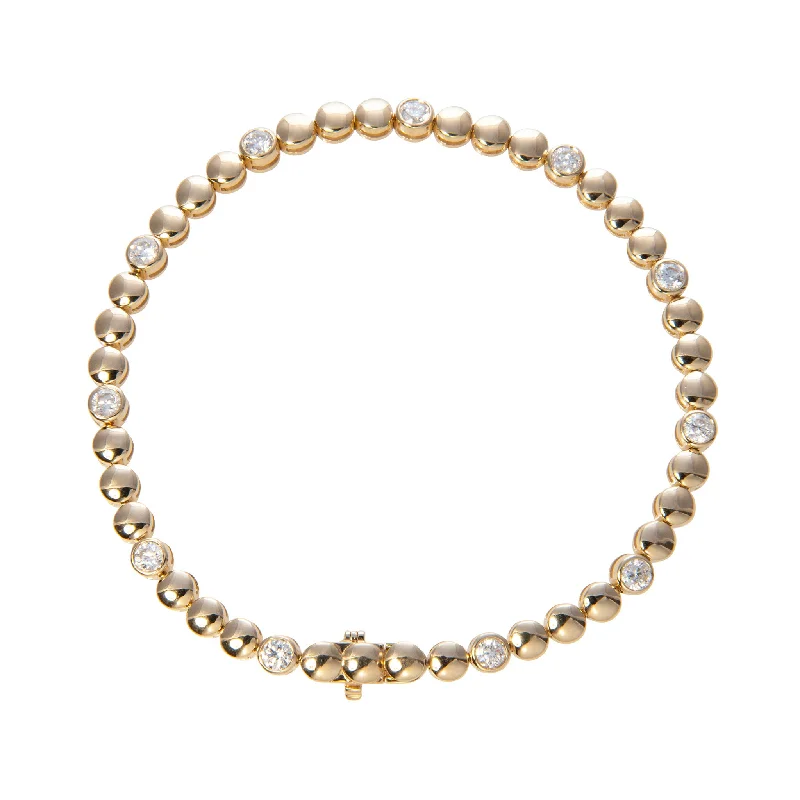 Diamond Bezel & Bead 14K Yellow Gold Tennis Bracelet