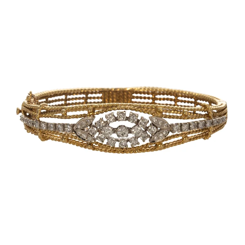 Estate 2.5ct Diamond 18K Yellow Gold Rope Bangle