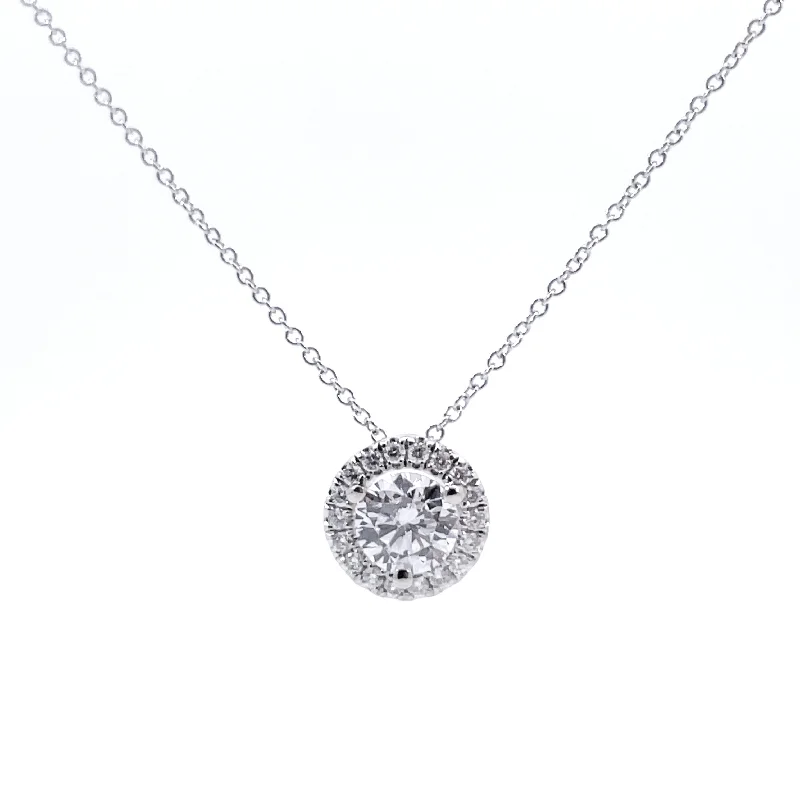 Lab Grown White Gold Diamond Halo Pendant