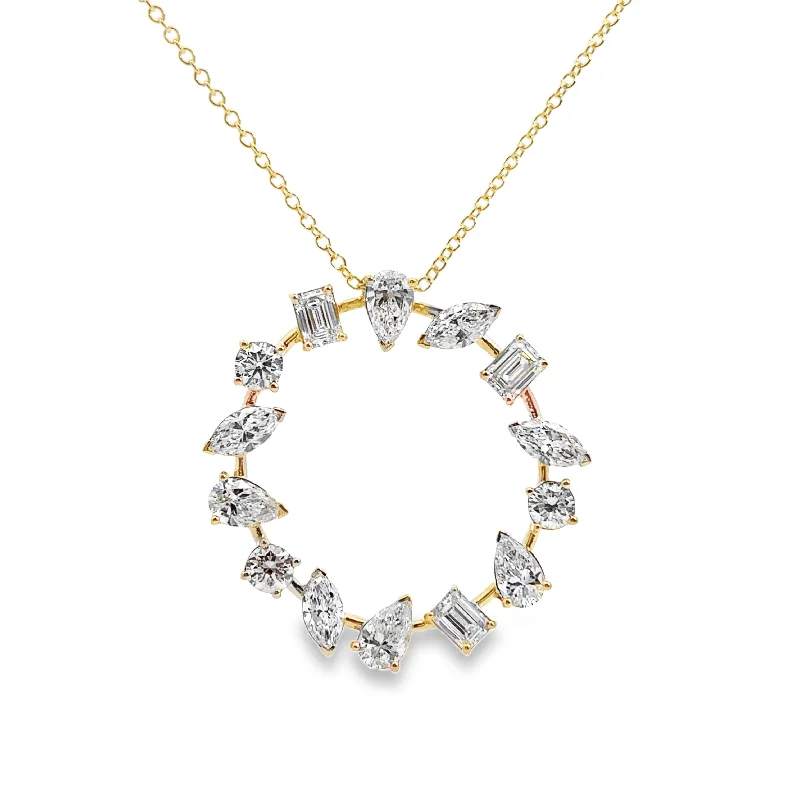 Lab Grown Yellow Gold Multi-Shape Diamond Circle Pendant