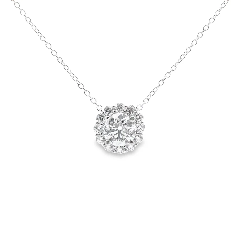 Lab Grown White Gold Diamond Halo Necklace