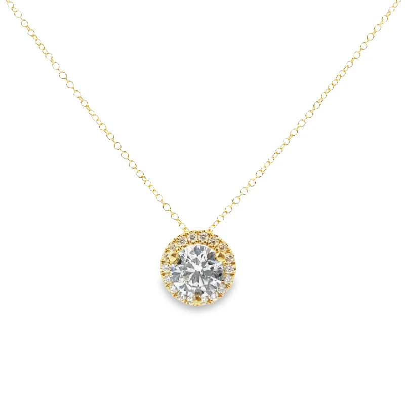 Yellow Gold Lab Grown Diamond Halo Necklace